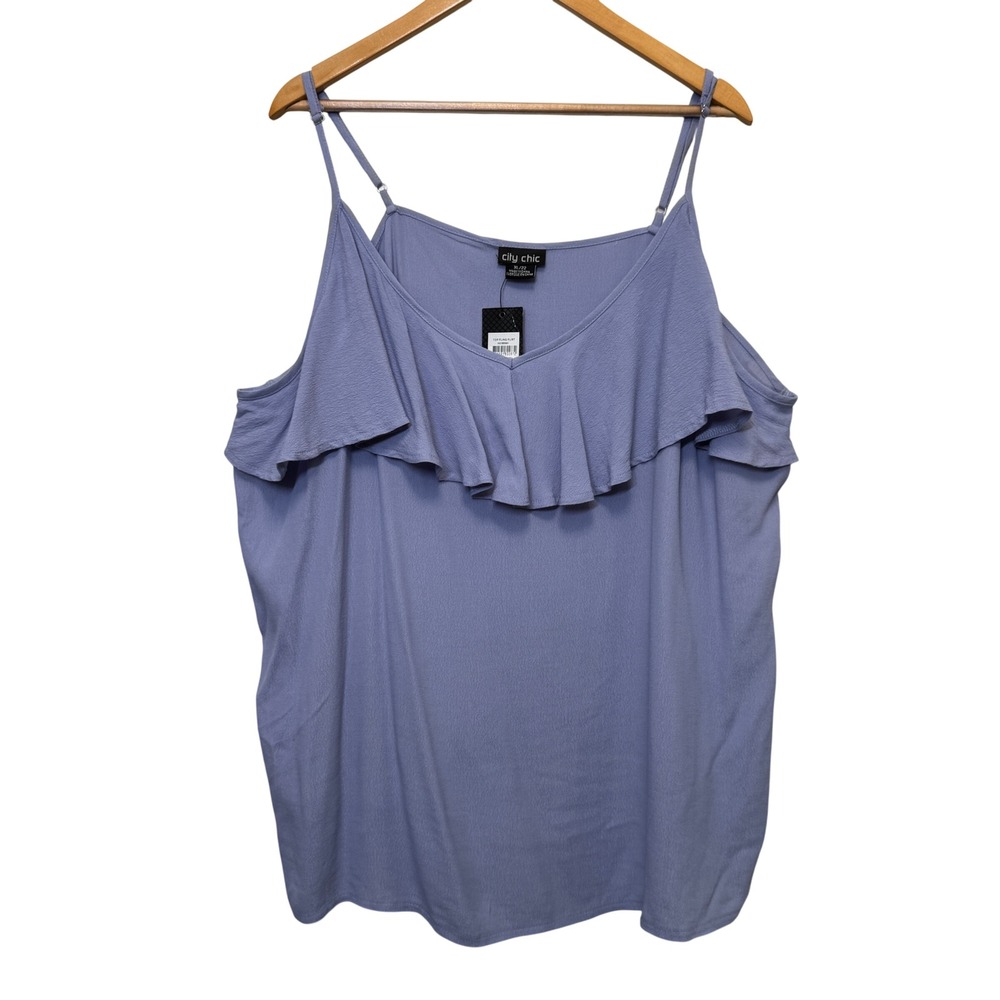 City Chic Flint Flirt Top Camisole XL Heather Purple Ruffle Romantic Coquette